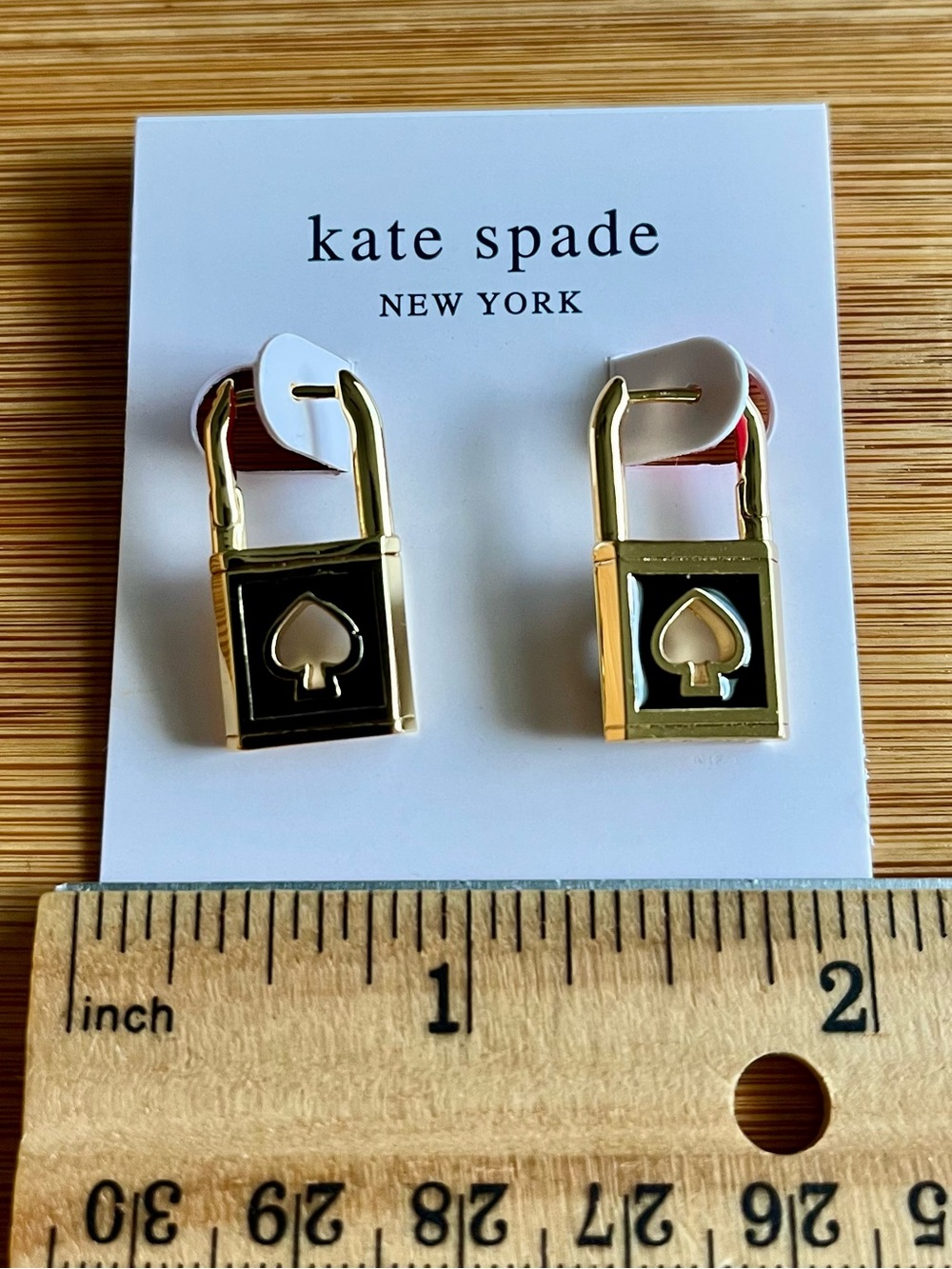 NEW Kate Spade Double Sided Padlock Lock Earrings Black Enamel & Gold Tone